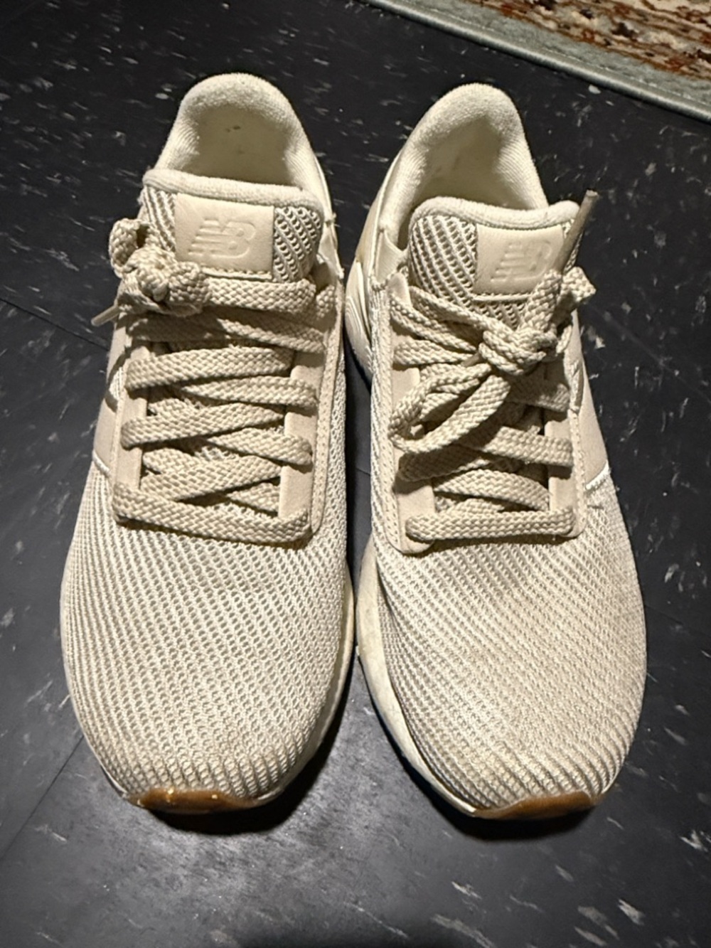 New Balance Cream Knit Running Shoes
